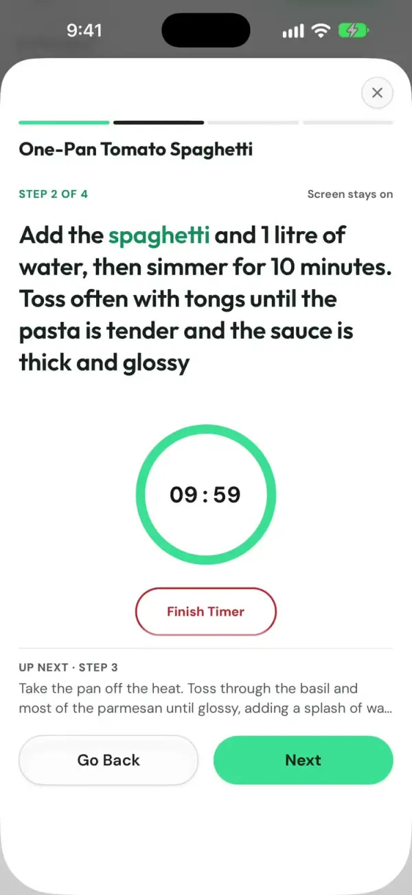 Cooking step with a ten-minute timer